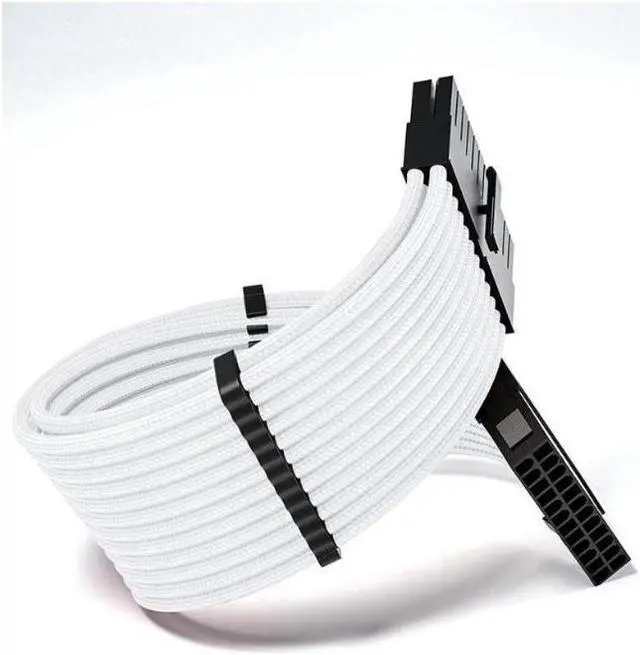 Alt view image 4 of 6 - Mod Sleeved Cable, White Power Supply Cable Extension Kit, 30CM long with cable comb ,1x24PIN ATX, 1x4+4 PIN EPS,2x Dual 6+2 PIN PCIE
