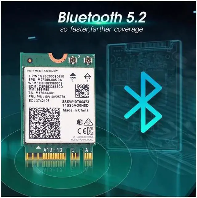 Alt view image 4 of 6 - 10DB Antenna Set Wi-Fi 6E Intel AX210 Bluetooth 5.2 + 3000Mbps 2.4Ghz 5Ghz 6Ghz M.2 2230 Key E Desktop Kit Wireless Adapter AX210NGW WiFi 6 Card 802.11ax/ac Support MU-MIMO OFDMA Windows 10