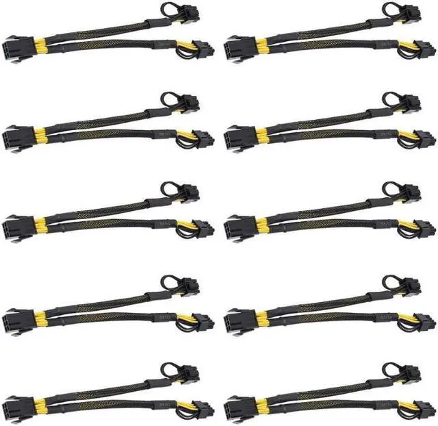 Main image of 10PCS PCIe 6Pin Mining Cable, GPU VGA Y-Splitter Cable for Bitcoin Mining, 6 Pin Female to 8Pin (6+2) Male ,Video Card Power Cable, Graphics Card PCI Express (9 Inches) Extension Cable