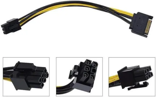 Alt view image 3 of 4 - SATA Power Cable 15 Pin Male to 6 Pin PCIe Graphic Video Card Express Extension Power Cable Adapter - 8 Inch (6 Pack)