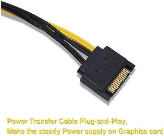Alt view image 4 of 4 - SATA Power Cable 15 Pin Male to 6 Pin PCIe Graphic Video Card Express Extension Power Cable Adapter - 8 Inch (6 Pack)