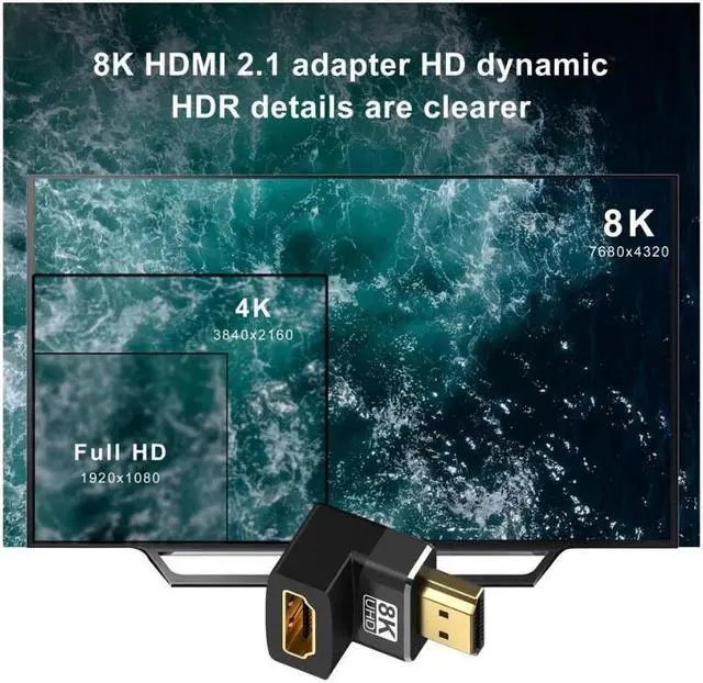 Alt view image 7 of 7 - 2-Pack 8K HDMI2.1 90 And 270 Degree Right Angle Adapter Gold Plated High Speed HDMI Male to Female Connector Adapter Support 8K@60Hz, 4K@120Hz for HDTV Switch Laptop PS4 PS5 Xbox