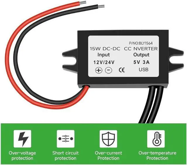 Alt view image 4 of 7 - 2-Pack 12V 24V DC to 5V 3A USB Female DC Converter Adapter Buck Module