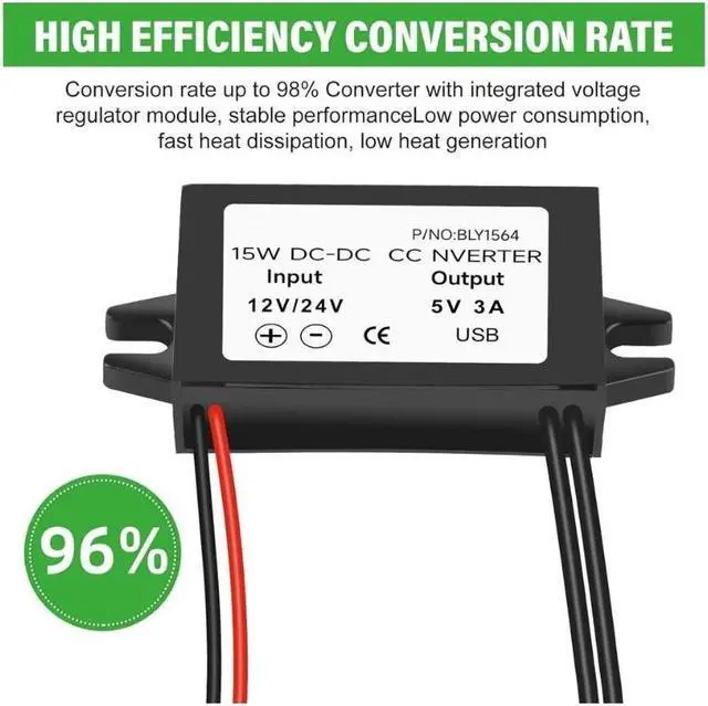 Alt view image 5 of 7 - 2-Pack 12V 24V DC to 5V 3A USB Female DC Converter Adapter Buck Module