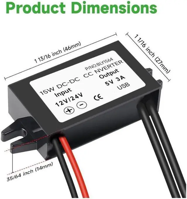 Alt view image 6 of 7 - 2-Pack 12V 24V DC to 5V 3A USB Female DC Converter Adapter Buck Module