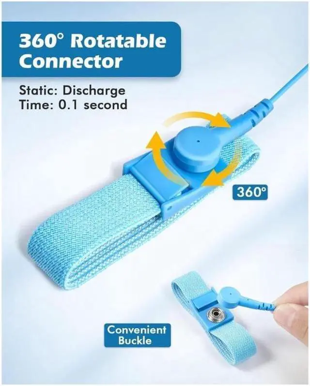 Alt view image 4 of 7 - (3 packs)ESD Anti-Static Wrist Strap Components, 3 packs Wristband Grounding Bracelet, Adjustable Wrist Strap with Grounding Wire, Alligator Clip, Extendable Long Cord
