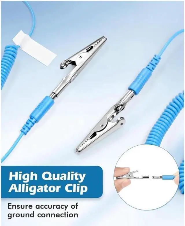 Alt view image 5 of 7 - (3 packs)ESD Anti-Static Wrist Strap Components, 3 packs Wristband Grounding Bracelet, Adjustable Wrist Strap with Grounding Wire, Alligator Clip, Extendable Long Cord