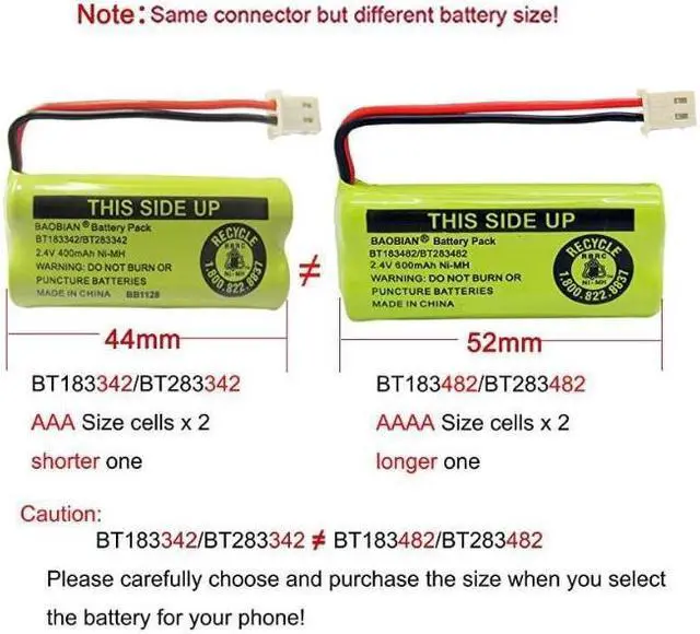 Alt view image 4 of 7 - 2.4V 400mAh Cordless Home Phone Battery Compatible with ATT BT162342 BT162342 BT166342 BT166342 BT266342 BT266342 BT183342 BT183342 BT283342 BT283342 VTech CS6329 CS6114 CS64193 Pack