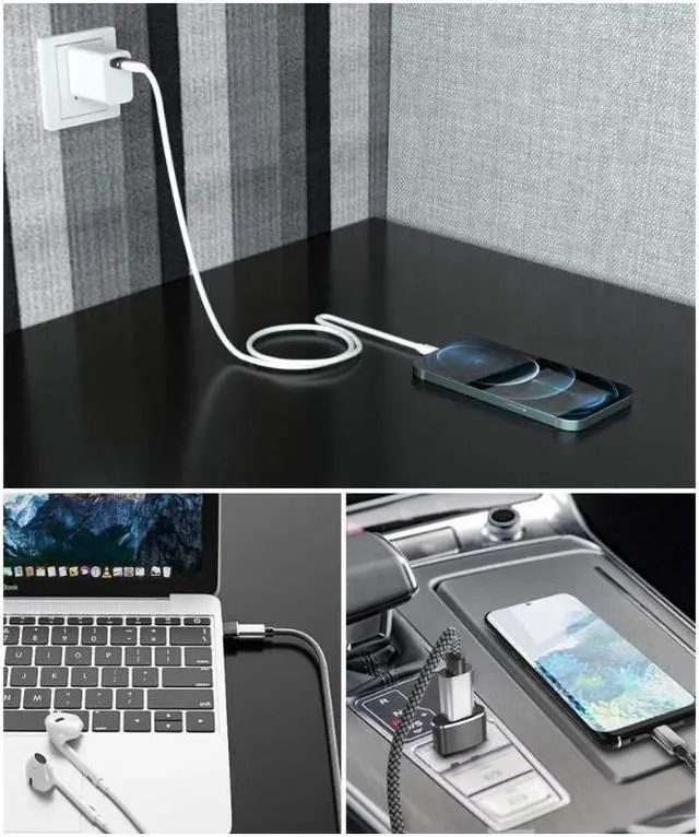 Alt view image 6 of 6 - [4 PACK] USB 2.0 to USB C Adapter,Type C Female to USB A Male Charger Cable Converter for i-P-hone 14 13 12 11 Pro Max, i-Pad 9 10 Air 5 Mini 6, A-p-p-l-e Watch, S-a-m-s-u-n-g Galaxy S23 S22 S21