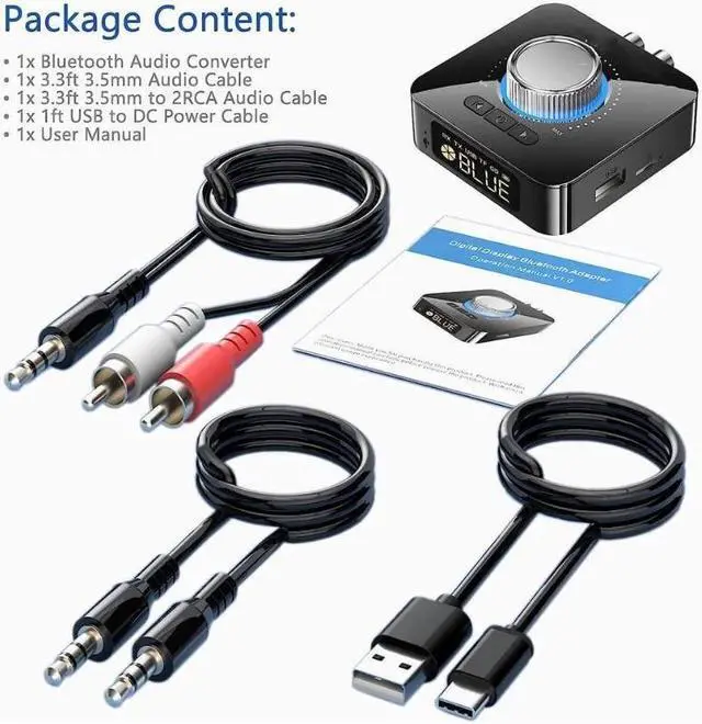 Alt view image 7 of 7 - Bluetooth 5.0 Audio Adapter, 5-in-1 Wireless Music Transmitter AUX Receiver USB TF Micro SD Card MP3 Player for TV CD PC Car Home Stereo to Wireless Wired Soundbar Headphones Speakers
