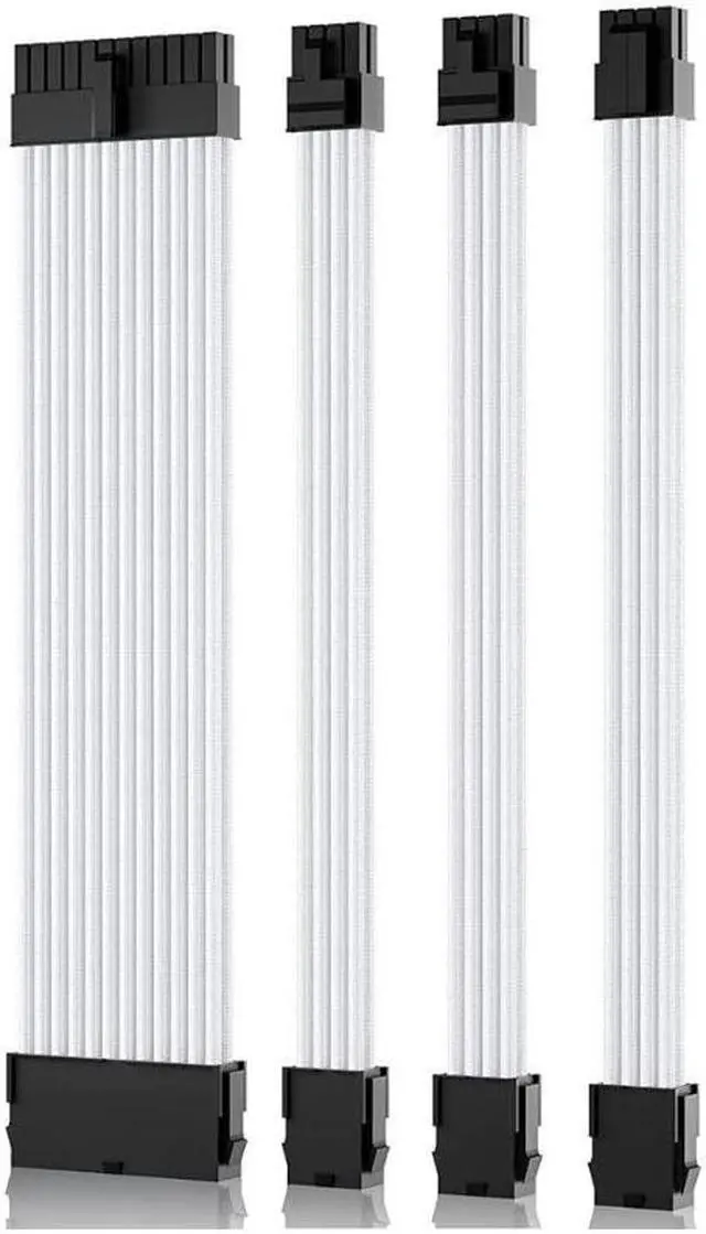 Main image of Power Supply Sleeved Cable, Extension PC Kit, 18AWG 24Pin ATX, 8 (4+4) Pin EPS , Dual8 (6+2) Pin PCI-E Power Supply PSU Cable with Combs, 30CM White