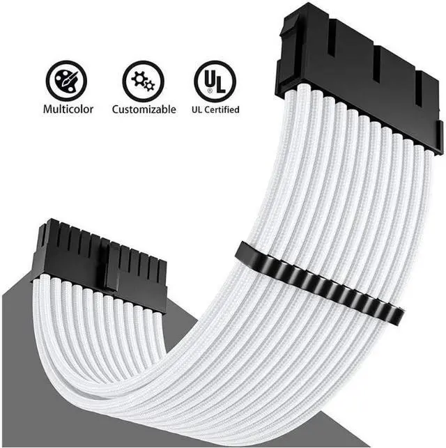 Alt view image 2 of 6 - Power Supply Sleeved Cable, Extension PC Kit, 18AWG 24Pin ATX, 8 (4+4) Pin EPS , Dual8 (6+2) Pin PCI-E Power Supply PSU Cable with Combs, 30CM White