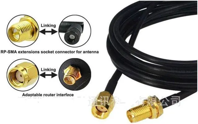 Alt view image 3 of 4 - (3m 10FT) RP-SMA male female inner screw inner hole to outer screw inner needle wifi wireless network card routing antenna extension cable