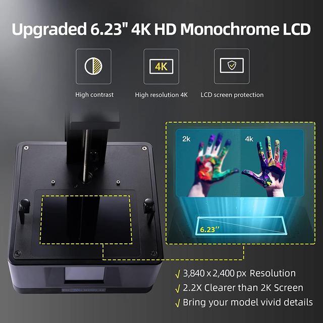 Alt view image 3 of 6 - ANYCUBIC Photon Mono 4K 3D Printer, 6.23'' Monochrome Screen Upgraded LCD SLA UV Resin 3D Printers with Fast & Precise Printing and Large Printing Size 5.20''X3.14''X6.50''