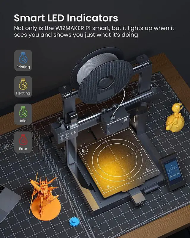 Alt view image 5 of 7 - WIZMAKER P1 3D Printer Auto Leveling, Voice Control Upgrade FDM Direct Drive 3D Printers, Self-Testing Operation Support for Beginners Home DIY, Printing Size 8.66x8.66x10.4 inch