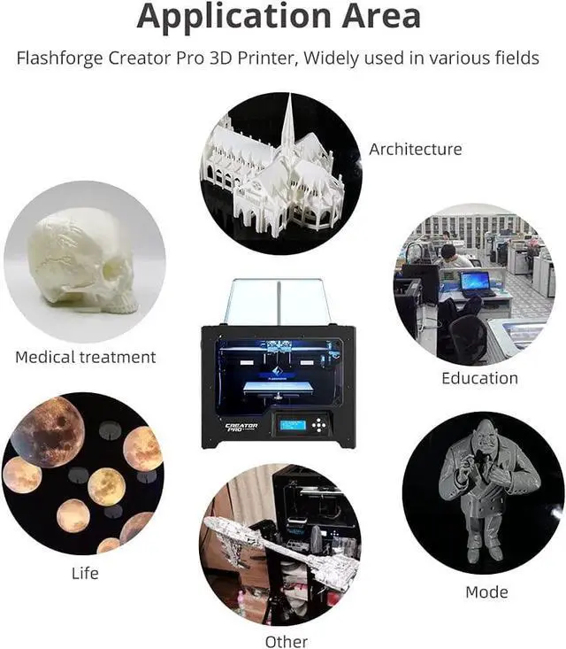 Alt view image 6 of 7 - FlashForge Creator Pro 3D Printer, Dual Extruder 3D Printers W/2 Spools, Fully Metal Frame, Acrylic Covers, DIY FDM 3D Printer Kit with Optimized Build Platform, Works with ABS and PLA