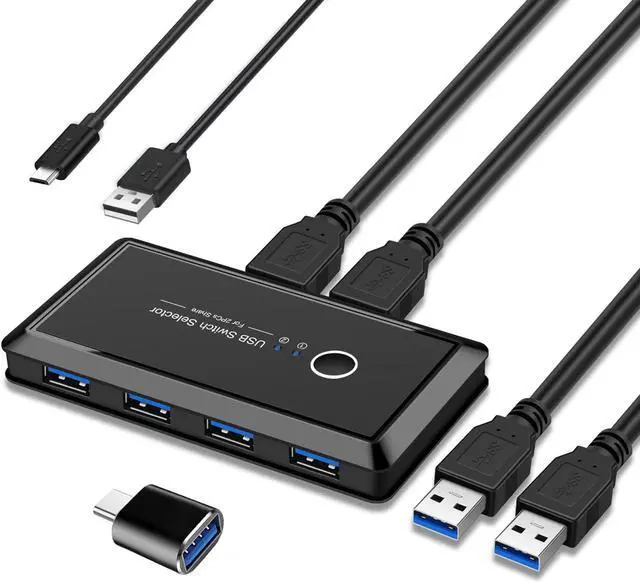 Main image of YINNCEEN USB 3.0 Switch, USB Switcher 2 Computer Share 4 USB Devices, Peripheral USB KVM Switch for PC Printer Scanner Mouse Keyboard, with 1 PCS USB C to USB Adapter