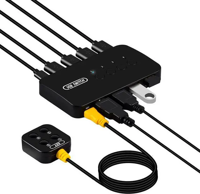 Main image of USB Switch 4 in 4 Out, USB Switcher Selector 4 Port for 4 Computer Share 4 USB Device Keyboard Mouse Printer Scanner, with Desktop Controller and Cable
