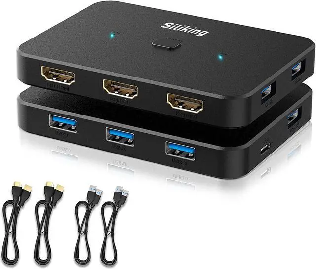 Alt view image 2 of 7 - 4K@60Hz HDMI KVM Switch USB Selector for 2 Computers Share one Monitor and 4 USB 3.0 Ports, Keyboard Mouse Printer, External Hard Drives, 2 USB Cable and 2 HDMI Cable Included