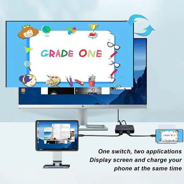 Alt view image 3 of 7 - USB Switch USB C Switcher Bi Directional USB Switch Selector 2 in 1 Out/1 in 2 Out, 8K@60Hz 10Gbps Data Transfer USB Switcher Support PD 100W Fast Charging for PCs Mouse Keyboard