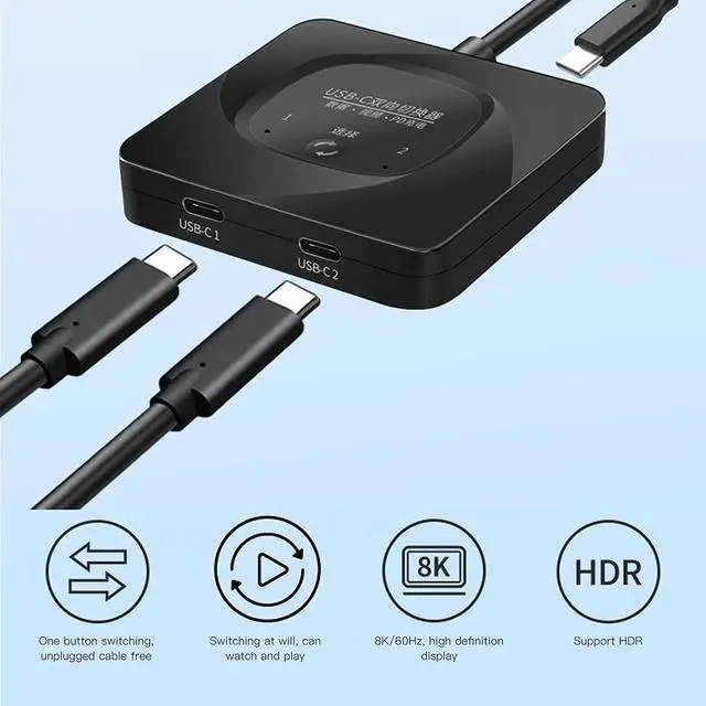 Alt view image 4 of 7 - USB Switch USB C Switcher Bi Directional USB Switch Selector 2 in 1 Out/1 in 2 Out, 8K@60Hz 10Gbps Data Transfer USB Switcher Support PD 100W Fast Charging for PCs Mouse Keyboard