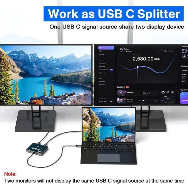 Alt view image 3 of 7 - USB-C Switch,Bi-Directional USB C Switcher 2 in 1 Out/1 in 2 Out Type C KVM Switch Supports 8K@60Hz,4K@120Hz Video / 10Gbps Data Transfer/ 100w Power Delivery Compatible with Thunderbolt Device