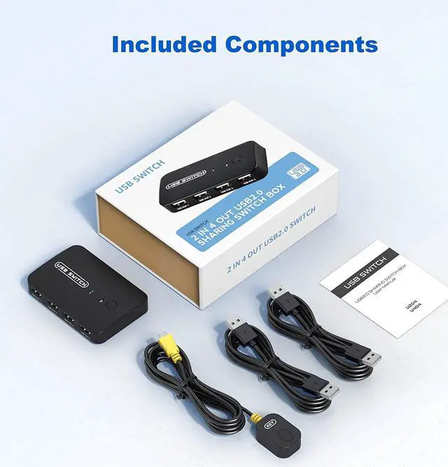 Alt view image 6 of 7 - USB Switcher 2 Computers - USB Switch Selector 2 Computers Sharing 4 USB Devices, USB 2.0 Peripheral Switcher Box for PCs Mouse Keyboard Scanner Printer with One Button Switch, Include Cables