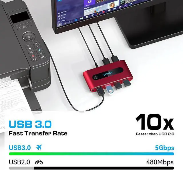 Alt view image 4 of 7 - USB 3.0 Switch selector 4 Port USB kvm switcher 2 Computers Sharing 4 USB Peripheral Devices, Like Mouse Keyboard Printer Scanner Headsets