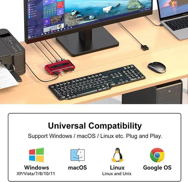 Alt view image 6 of 7 - USB 3.0 Switch selector 4 Port USB kvm switcher 2 Computers Sharing 4 USB Peripheral Devices, Like Mouse Keyboard Printer Scanner Headsets