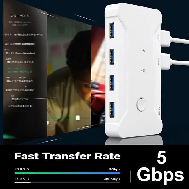 Alt view image 4 of 6 - USB 3.0 KVM Switch Selector 4 Port 2 Computers Peripheral Switcher Adapter Hub for PC Printer Scanner Mouse Keyboard with One Button Switch Compatible with Windows/Mac/Linux System