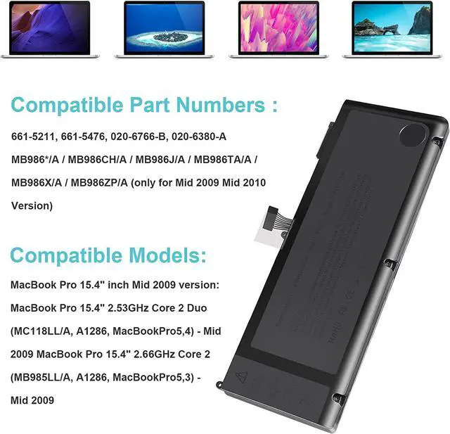 Alt view image 5 of 7 - A1321 A1286 (Only for Mid 2009 Mid 2010 Version) Laptop Battery for MacBook Pro 15 Inch Battery A1321 A1286 MC371LL/A MC372LL/A MB985 MB986 MC118 020-6380-A 020-6766-B 661-5211 661-5476 661-5844 73Wh