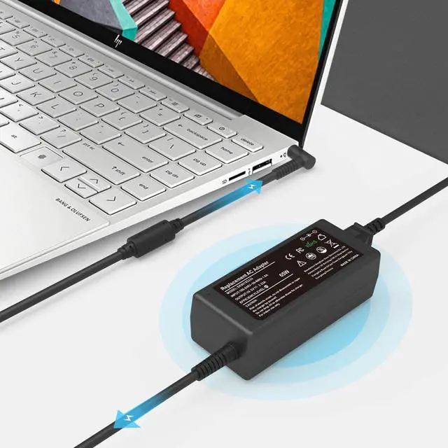 Alt view image 6 of 6 - 19.5V 3.33A 65W Laptop Charger Replacement for HP Elitebook 840-G3 850-G3 820-G3 745-G3 725-G3 755-G3 840-G4 820-G4 850-G4 840-G5 840-G6 PavilionX360, Envy, Spectre, ProBook Ac Adapter Power Cord