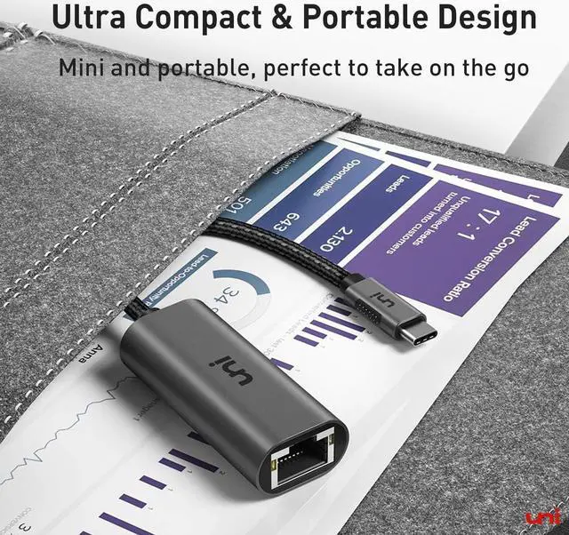 Alt view image 6 of 7 - uni USB C to Ethernet Adapter, Driver Free RJ45 to USB C [Thunderbolt 3/4 Compatible], 1Gbps Type-C Gigabit Ethernet LAN Network Adapter for MacBook Pro/Air, iPhone 15 Pro/Max, Dell XPS, Galaxy S8-S24