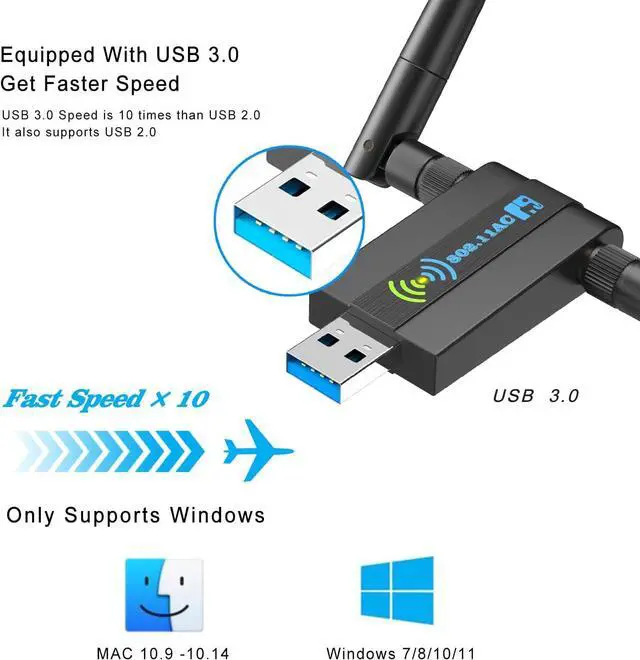 Alt view image 5 of 7 - Wireless USB WiFi Adapter for PC: 1300Mbps 5G/2.4G Dual Band 5dBi High-gain Antennas WiFi Adapter for Desktop PC, Wireless Adapter for Windows11/10/8/7/Vista/XP, USB Computer Network Adapters