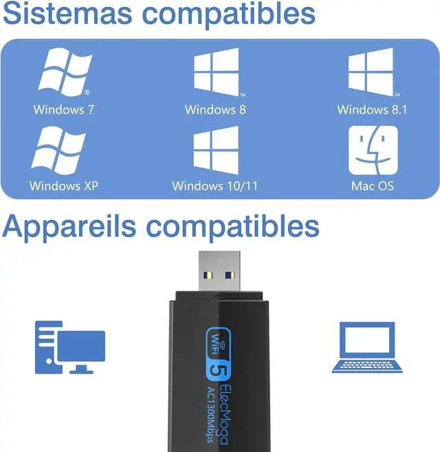 Alt view image 5 of 7 - USB WiFi Adapter, ElecMoga 1300Mbps WiFi Dongle USB 3.0 Dual Band 5G/2.4G Wireless Network Adapter for Desktop Laptop PC, Dual 5dBi Antennas, Supports Windows 11/10/8.1/8/7, Mac OS 10.9-10.15