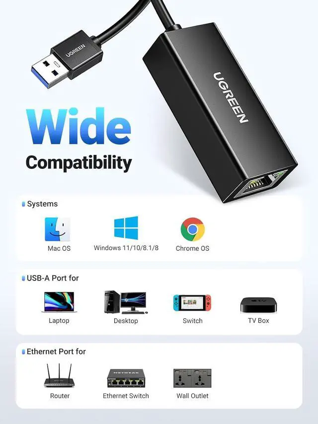 Alt view image 5 of 7 - UGREEN USB 3.0 to Gigabit Ethernet Adapter for Laptop, PC, MacBook - Compatible with Nintendo Switch, Windows, macOS, Linux