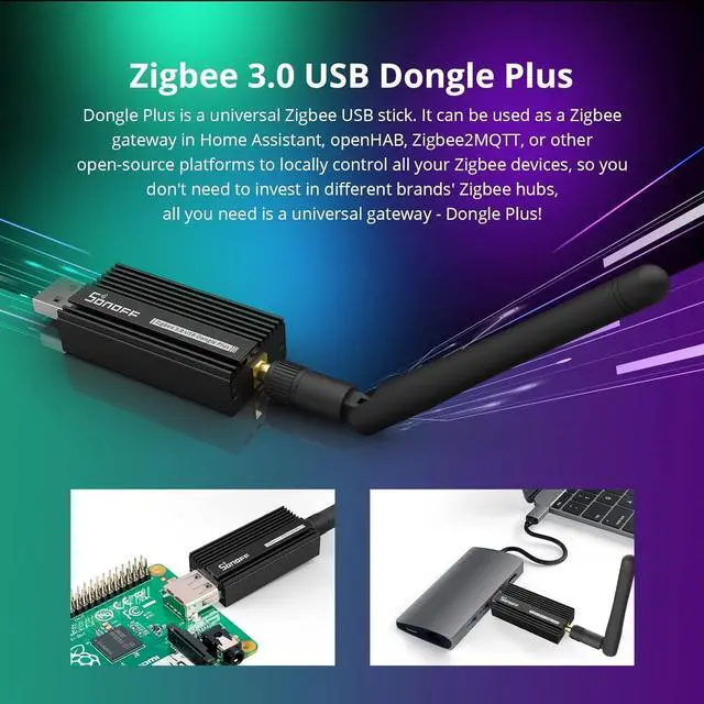 Alt view image 2 of 7 - SONOFF Zigbee 3.0 USB Dongle Plus-E Gateway, Universal Zigbee USB Gateway with Antenna for Home Assistant, Open HAB, Zigbee2MQTT etc, Wireless Zigbee 3.0 USB Adapter
