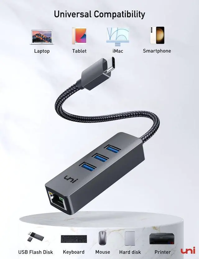 Alt view image 7 of 7 - USB-C to Ethernet Adapter USB C Hub with RJ45 1000 Gigabit Ethernet [Thunderbolt 4/3 Compatible] USB C to Network Adapter for MacBook Pro/Air iPad Pro Surface Laptop Chromebook and More
