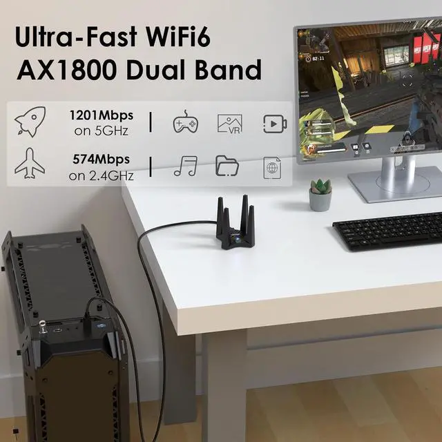 Alt view image 2 of 7 - USB WiFi Adapter for Desktop PC, WAVLINK AX1800 WiFi Adapter Dual Band Wireless Network with High Gain Antennas, MU-MIMO, Supports Windows XP/Vista/7/8/8.1/10/11 MacOS 10.7-10.15