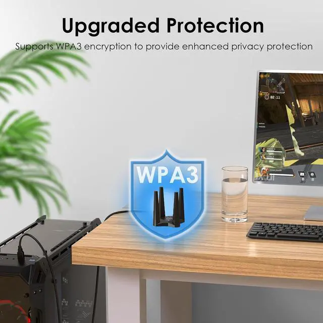 Alt view image 5 of 7 - USB WiFi Adapter for Desktop PC, AX1800 WiFi Adapter Dual Band Wireless Network Adapter with 2.4GHz/5GHz High Gain Antennas, MU-MIMO, Supports Windows 10/11,WPA3