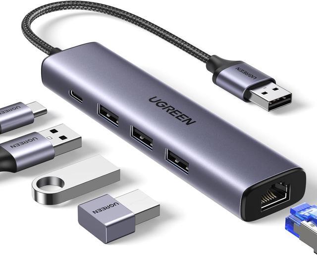 Main image of UGREEN USB 3.0 to Ethernet Adapter, 5 in 1 Multiport Hub with Gigabit RJ45 and Type-C Power Port, LAN Network Adapter Compatible with Laptop PC MacBook Mac Mini Surface XPS Windows Linux MacOS