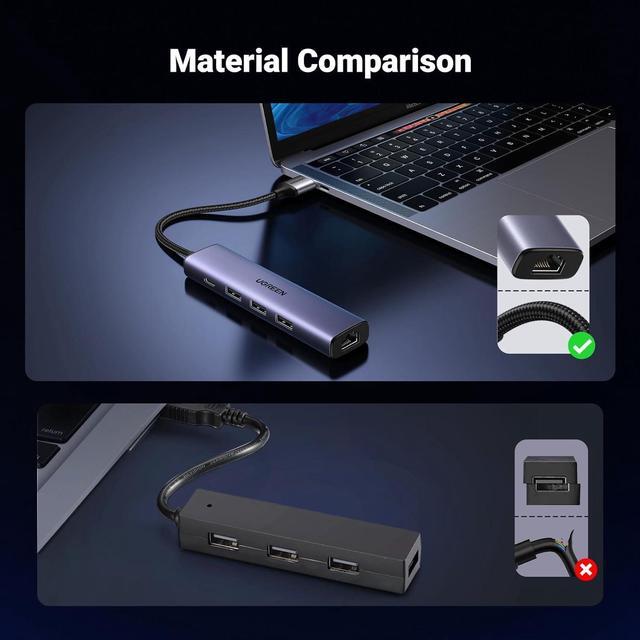 Alt view image 5 of 7 - UGREEN USB 3.0 to Ethernet Adapter, 5 in 1 Multiport Hub with Gigabit RJ45 and Type-C Power Port, LAN Network Adapter Compatible with Laptop PC MacBook Mac Mini Surface XPS Windows Linux MacOS
