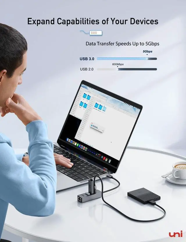 Alt view image 3 of 7 - USB-C to Ethernet Adapter USB C Hub with RJ45 1000 Gigabit Ethernet [Thunderbolt 4/3 Compatible] USB C to Network Adapter for MacBook Pro/Air iPad Pro Surface Laptop Chromebook and More