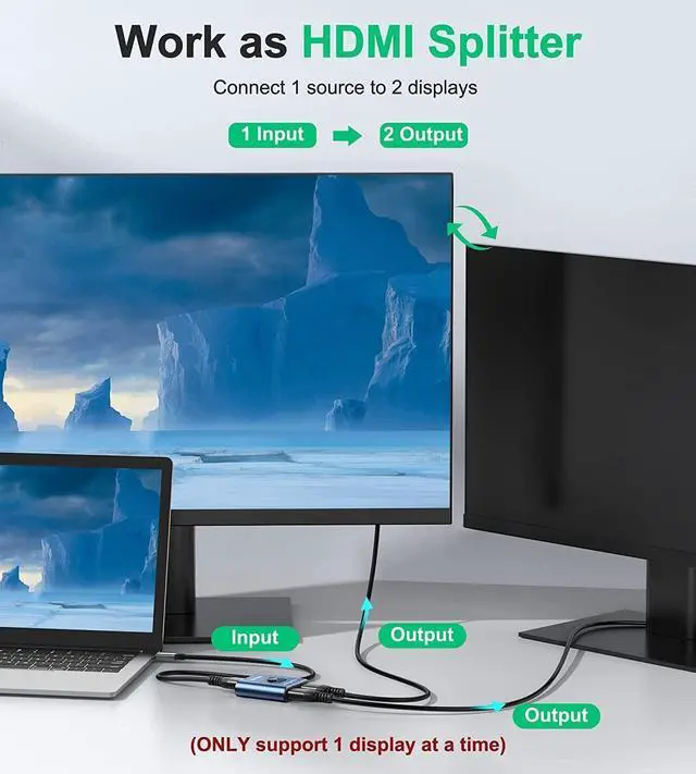 Alt view image 4 of 6 - HDMI Switch 4k@60hz Splitter, GANA Aluminum Bidirectional HDMI Switcher 2 in 1 Out, Manual HDMI Hub Supports HD Compatible with Xbox PS5/4/3 Blu-Ray Player Fire Stick Roku