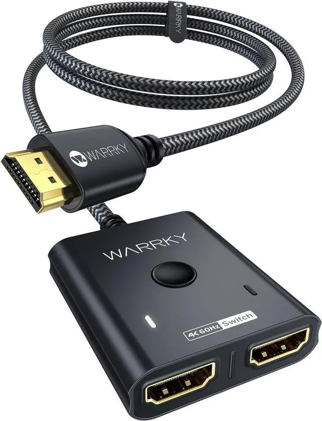 Main image of HDMI Switch 2 in 1 Out 4K@60Hz, WARRKY 3.3ft Fixed Braided HDMI Cable, Aluminum Case, HDCP 2.2 Bidirectional 2x1 Switcher Splitter UHD Compatible for PS5/4, Nintendo Switch, Roku, FireStick - Black