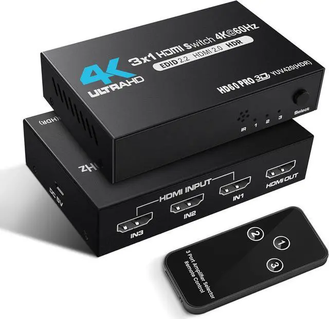 Main image of HDMI Switch 3 in 1 Out 4K@60Hz HDMI Splitter, 4K HDMI Switch with Remote Metal HDMI Switch Box Hub Support 4K@60Hz/30Hz 1080P 3D HDR Auto Switching for NS Xbox PS4/5 PC Fire Stick Roku