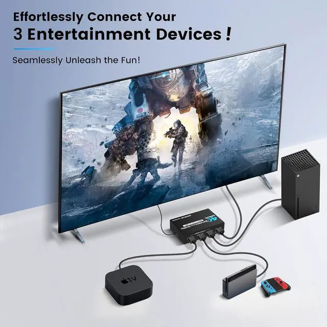 Alt view image 2 of 7 - HDMI Switch 3 in 1 Out 4K@60Hz HDMI Splitter, 4K HDMI Switch with Remote Metal HDMI Switch Box Hub Support 4K@60Hz/30Hz 1080P 3D HDR Auto Switching for NS Xbox PS4/5 PC Fire Stick Roku