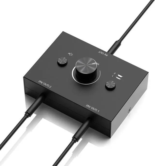 Alt view image 2 of 6 - 3.5mm Audio Switcher, 2 Input 1 Output / 1 Input 2 Output Audio Splitter Switcher, Audio Switcher Box, One-Key Mute Button, No External Power Required