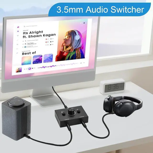 Alt view image 5 of 6 - 3.5mm Stereo Audio Switch Audio Switcher Passive Speaker Headphone Manual Selector Splitter Box Audio Sharing