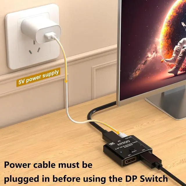 Alt view image 5 of 7 - Displayport Switch, 16K Displayport Splitter 2 in 1 out Displayport Splitter Bi Directional 8K@120Hz 4K@240Hz, Displayport Switcher 1 in 2 out 16K DP Video Converter